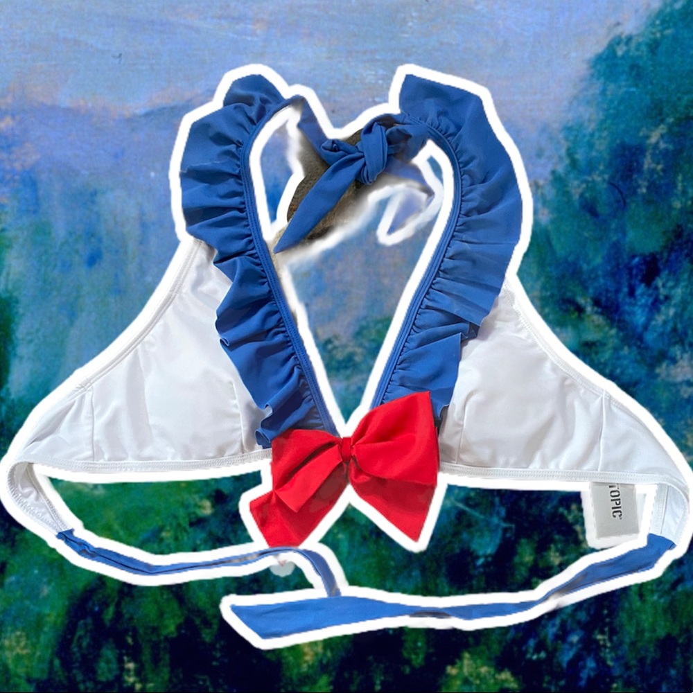 NWT Sailor Moon white and blue ruffles bikini top